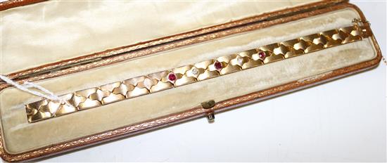 15ct gold shaped rectangular link bracelet set three rubies and two diamonds